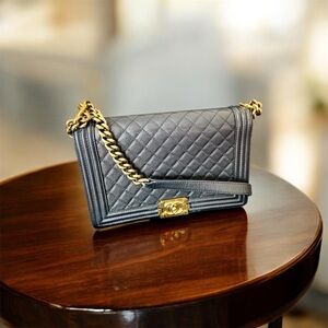 Chanel Navy Caviar Medium Boy Bag